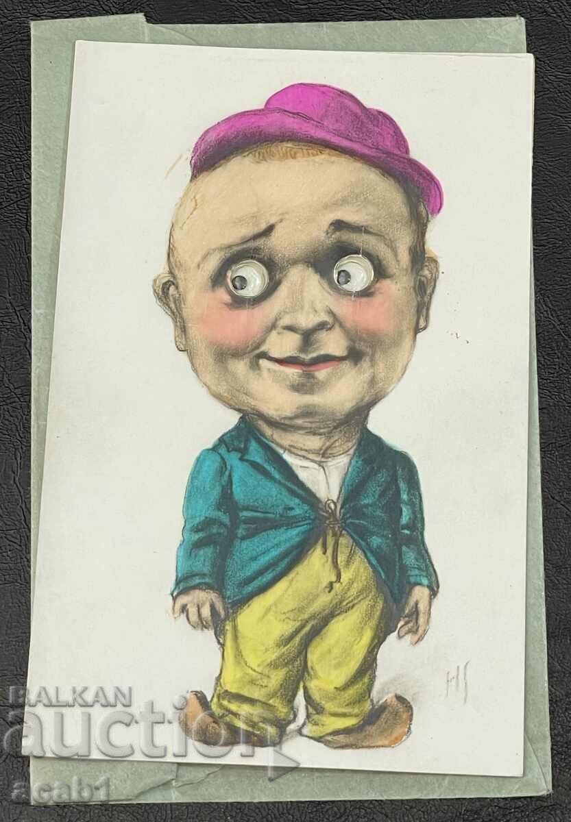 Painted card with moving eyes 1926