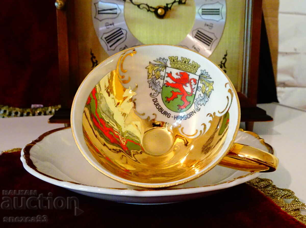 Mug and plate Bavarian porcelain 24 k Gold.