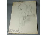 Old Master Drawing pencil erotic nude body