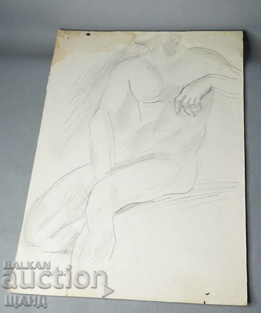 Стара Майсторска Рисунка молив еротика голо тяло