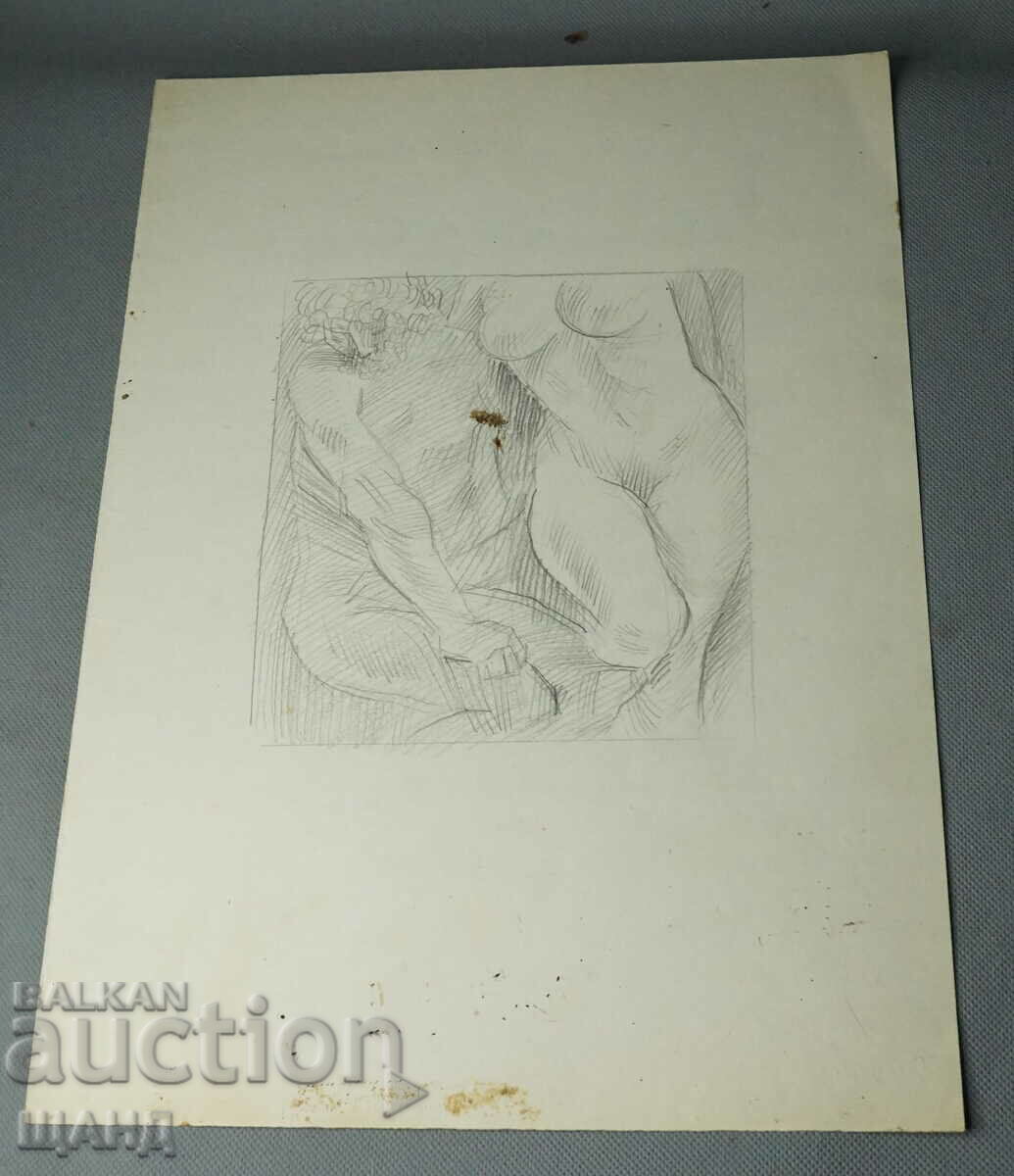 Παλιός Δάσκαλος Ζωγραφίζει μολύβι ερωτικά γυμνά σώματα