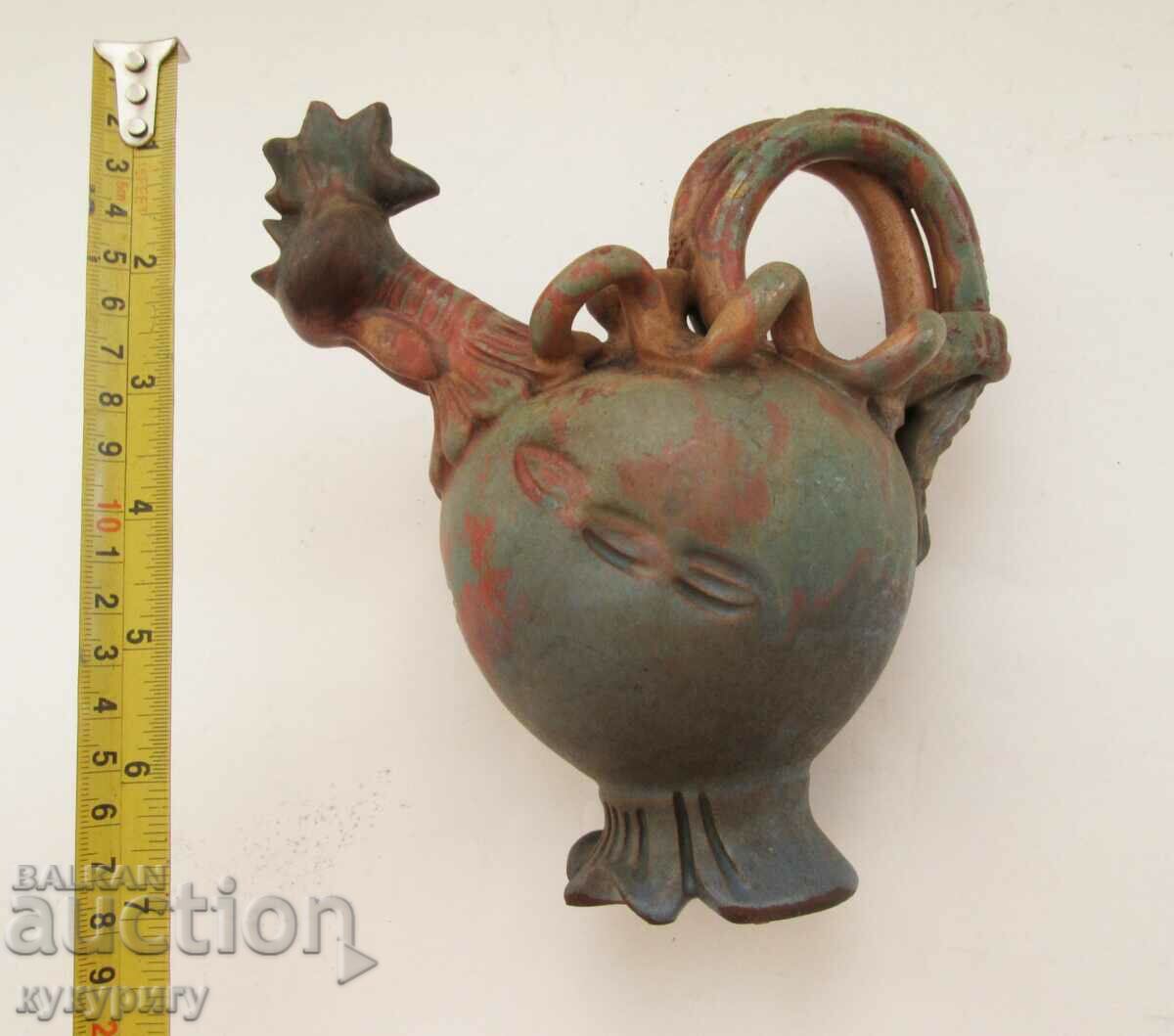 Auction Old author's ceramic vessel krondir ceramic jug rooster Auction Old author's ceramic vessel krondir ceramic jug rooster