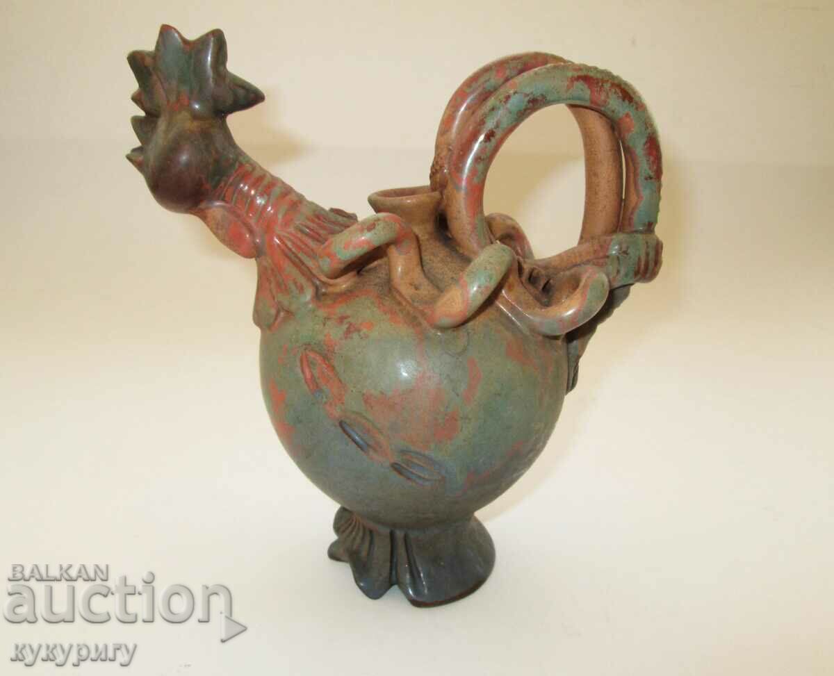 Old author's ceramic vessel krondir ceramic jug rooster