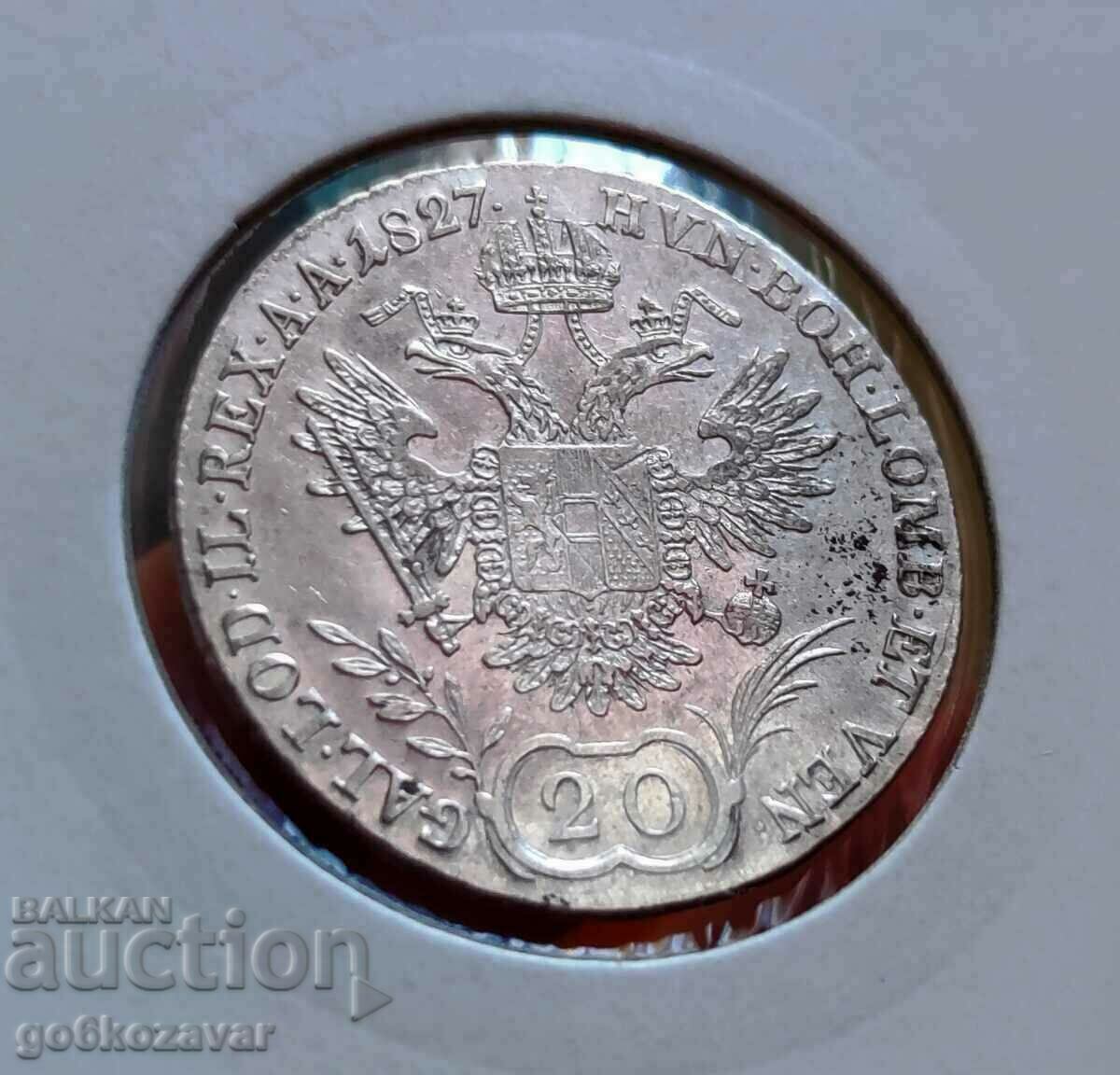 Austria 20 Kreuzer 1827 Silver Top coin! - 6