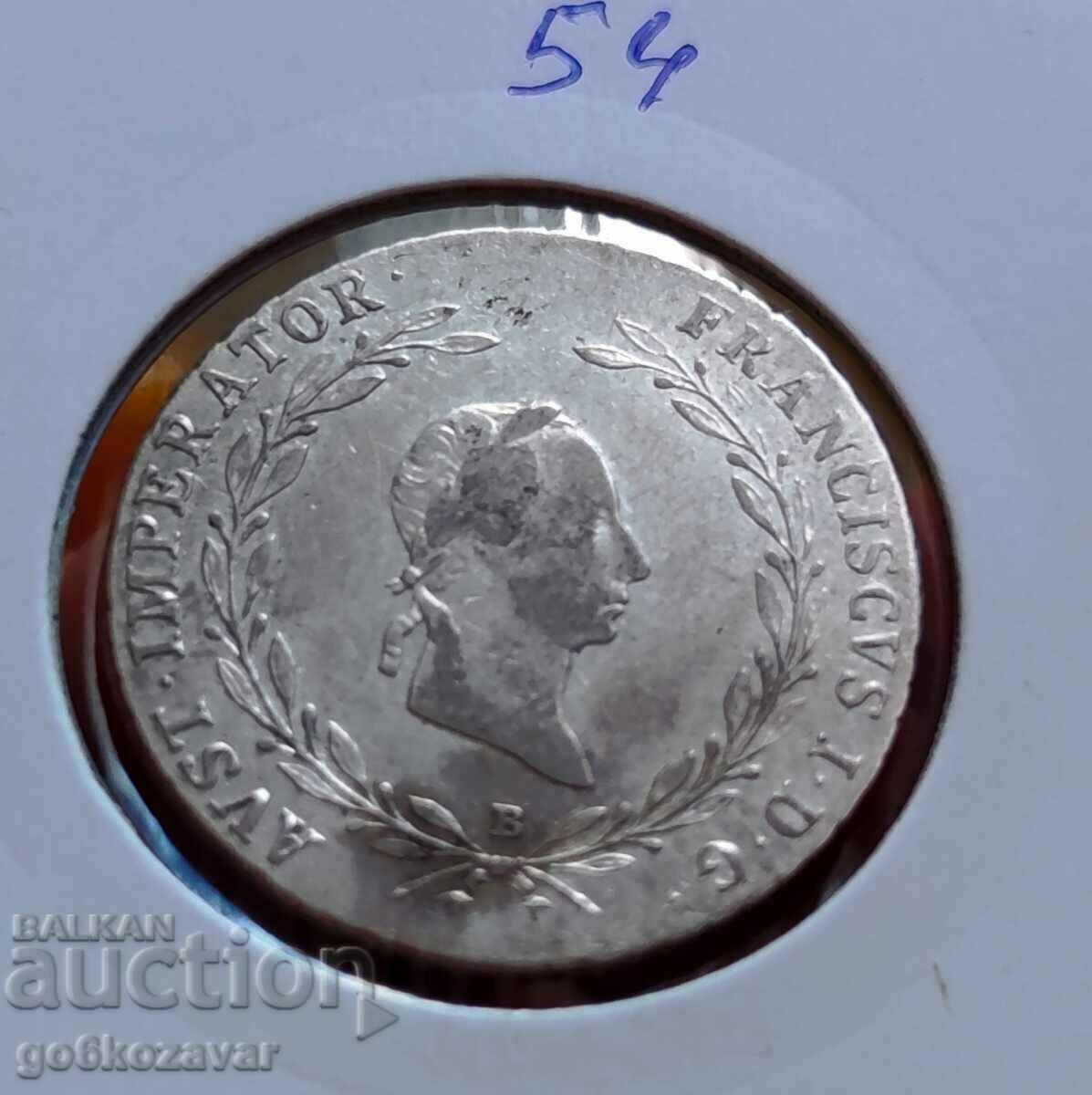 Австрия 20 кройцера 1827г Сребро Топ монета !