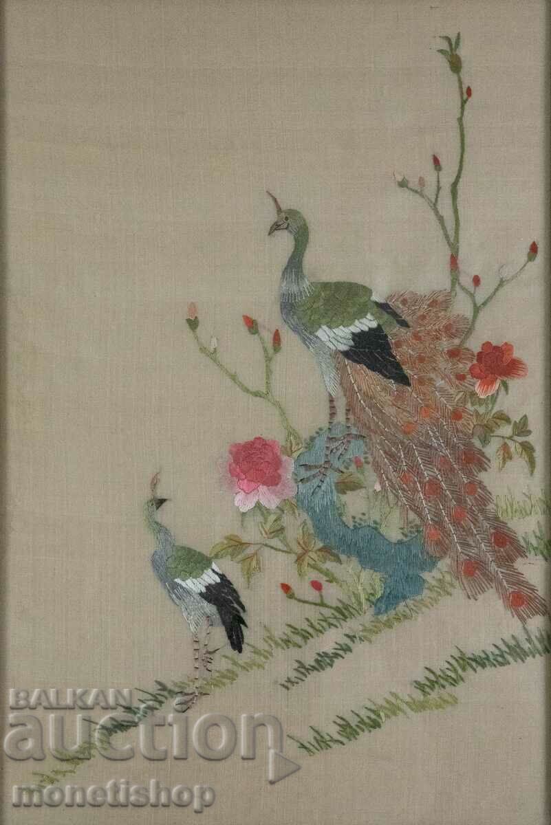 Broderie din mătase chinezească de la mijlocul secolului