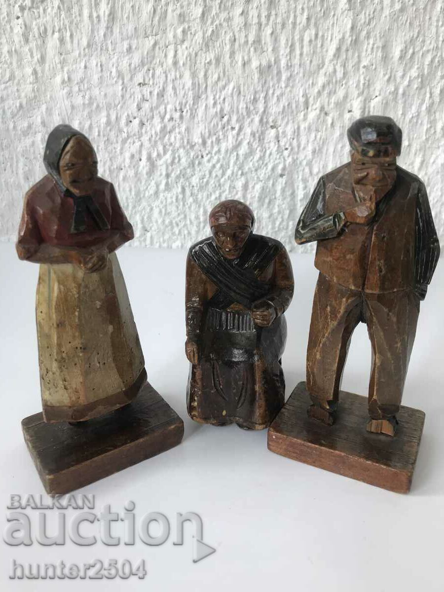 Old people - Wood carving, 3 pieces, Chili