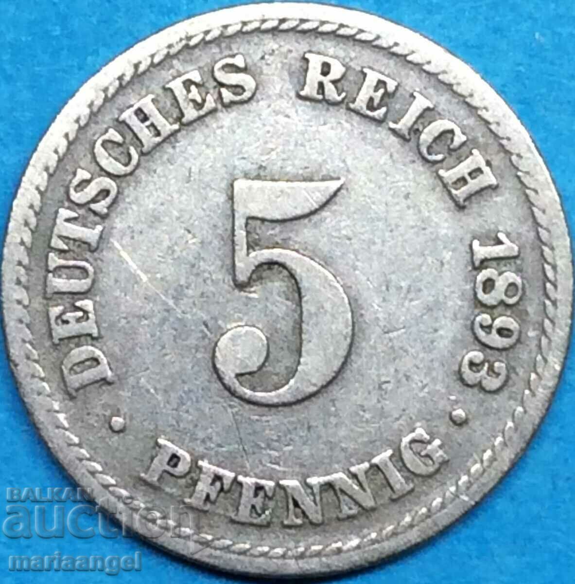 5 Pfennig 1893 A - Βερολίνο Γερμανία