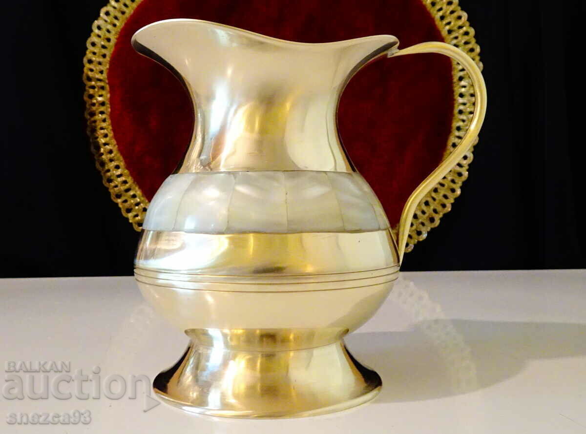 Bronze wine jug, natural mother-of-pearl
