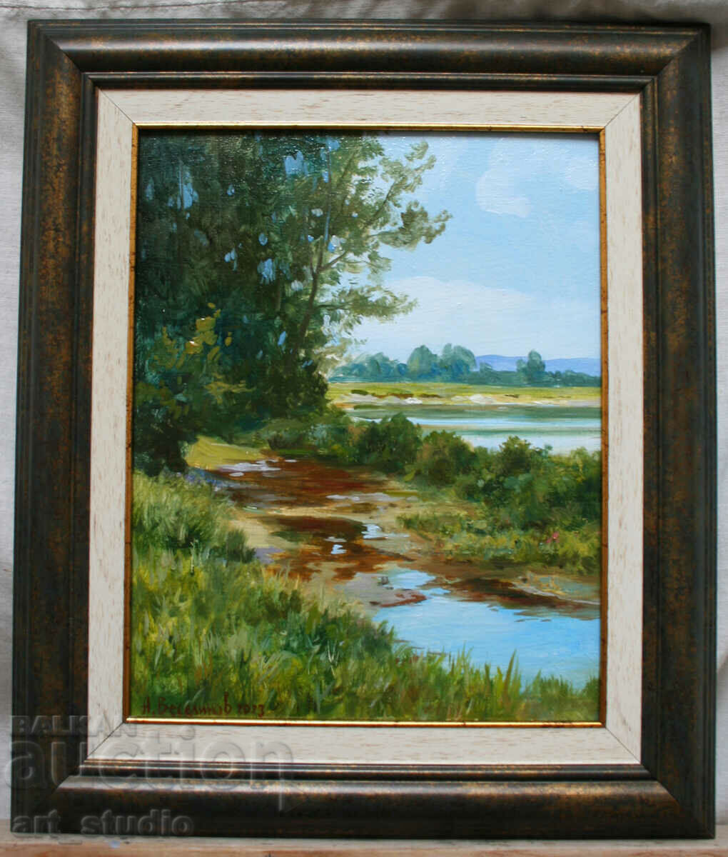 Landscape with a river - oil paints