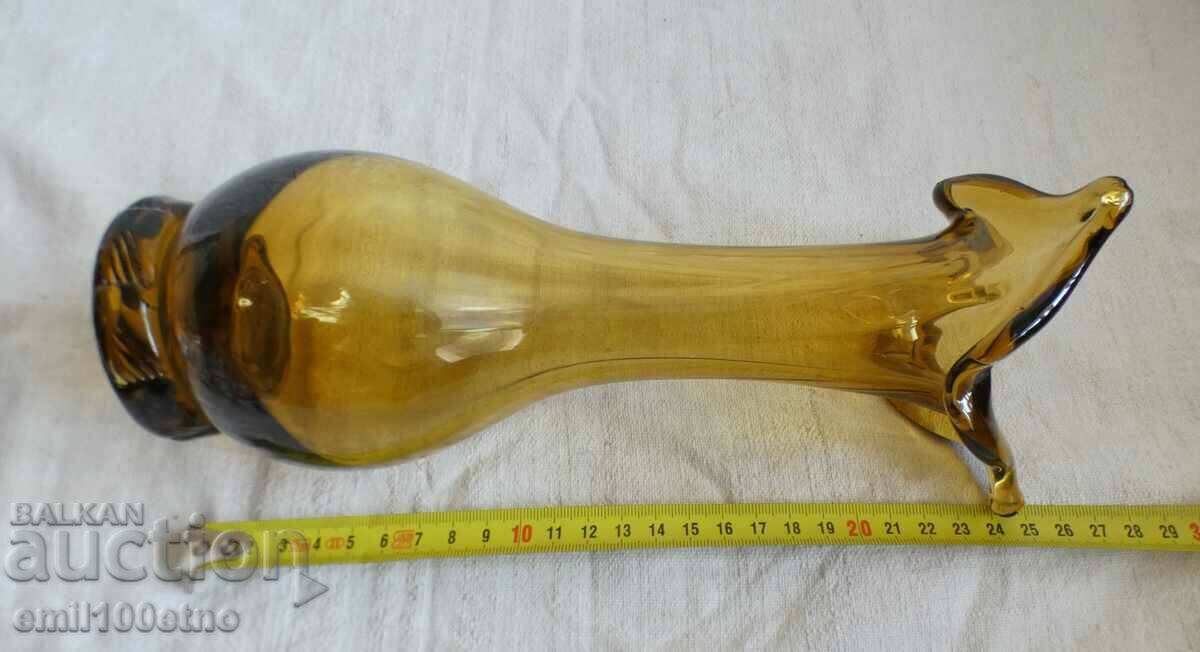 A beautiful vase of colored glass with a floral motif, handmade - 5