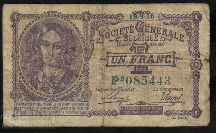 Belgia 1 Franc 1916 Pick 86b Ref 5443