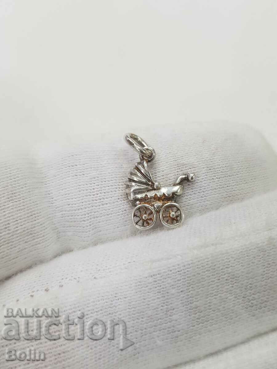 Auction Silver miniature pram medallion - 925 BC - Europe Auction Silver miniature pram medallion - 925 BC - Europe