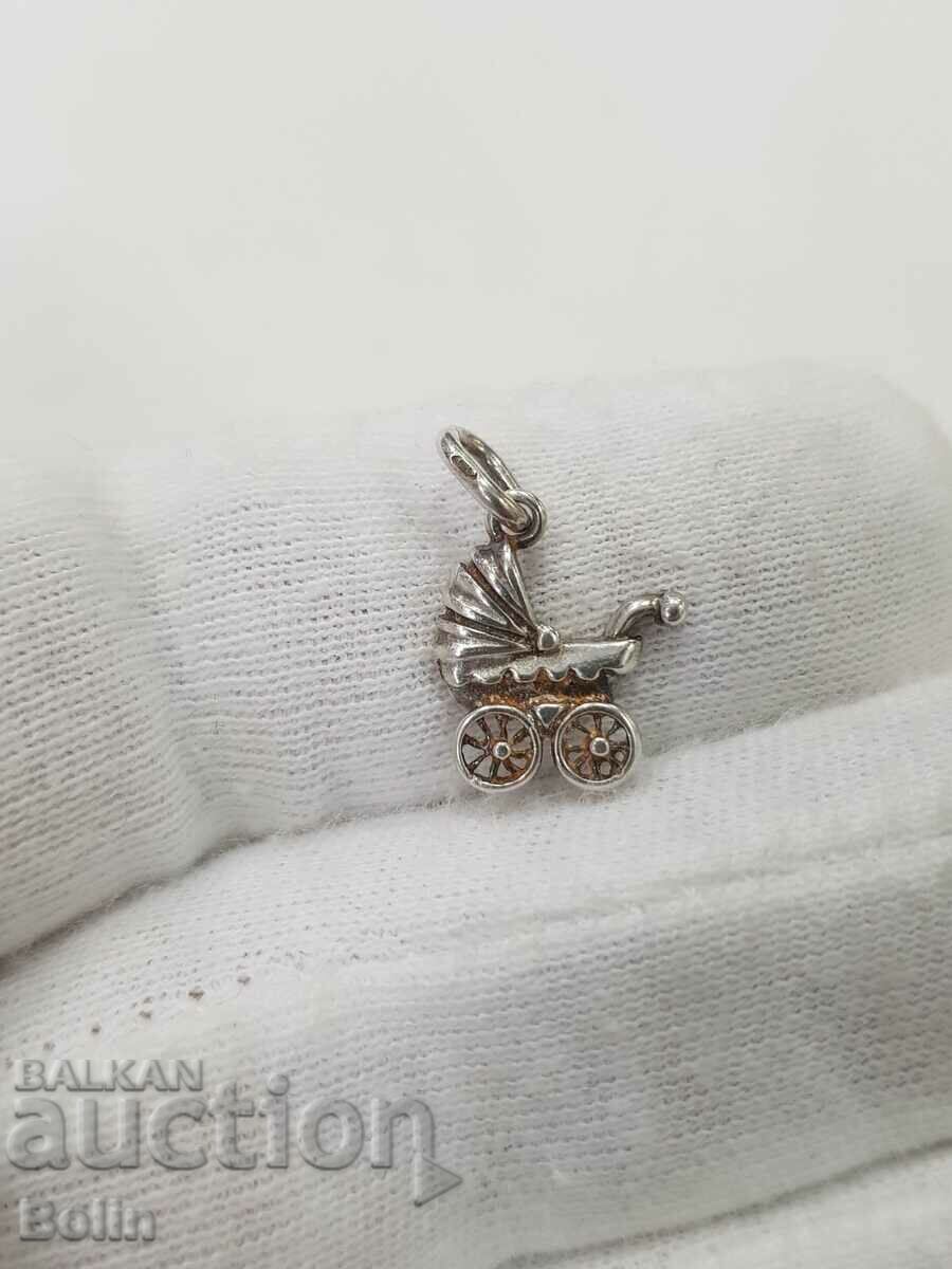 Silver miniature pram medallion - 925 BC - Europe - 6 Silver miniature pram medallion - 925 BC - Europe - 6
