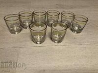 Set pahare vechi de palinca din sticla cu aurire
