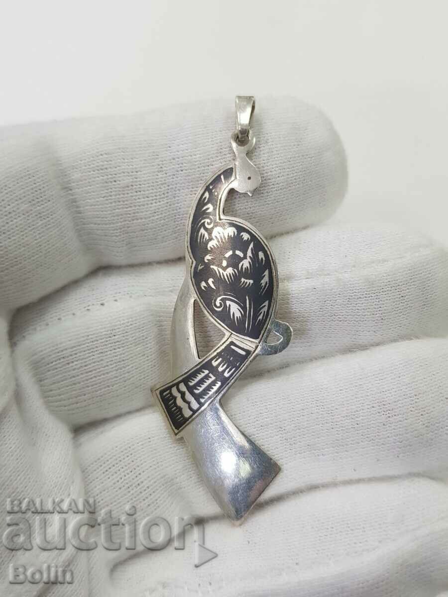 Beautiful silver Russian peacock medallion with nialo 925 BC. - 5 Beautiful silver Russian peacock medallion with nialo 925 BC. - 5