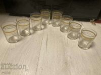 Set of old glass brandy glasses with gilding