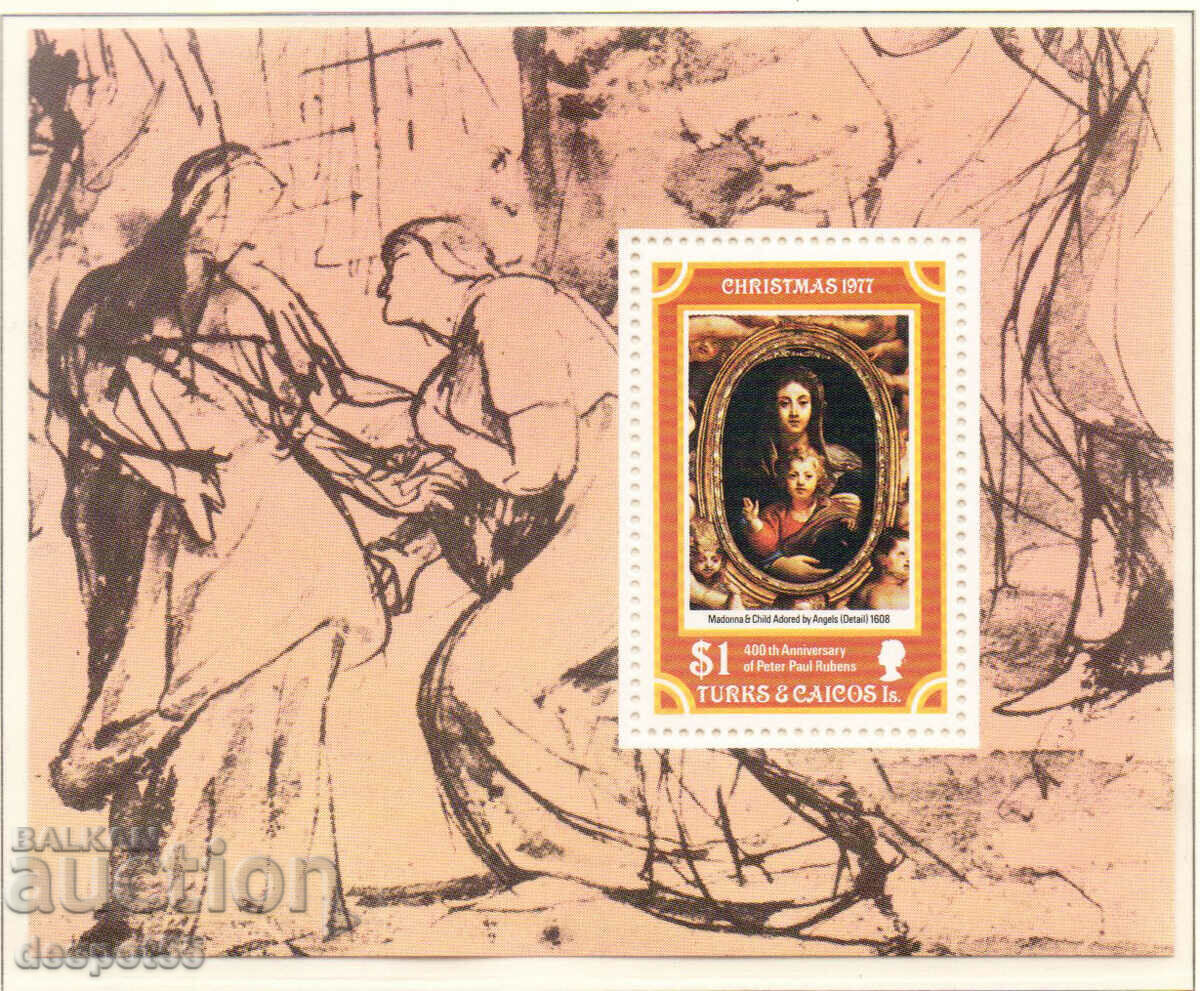 1977. Turks şi Caicos. Crăciun - Peter Paul Rubens. Bloc.
