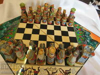 Unique chess with handmade and painted pieces