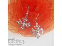 Beautiful cross earrings with white glass crystals on a hook