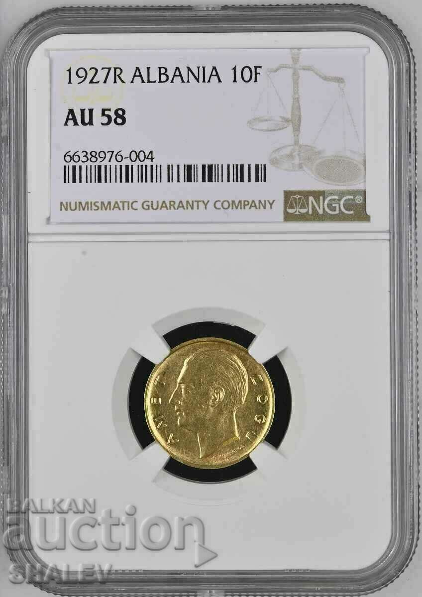 10 Frans Ar 1927 R Αλβανία - NGC AU58 (Χρυσός)