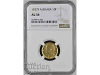 10 Frans Ar 1927 R Albania - NGC AU58 (Gold)