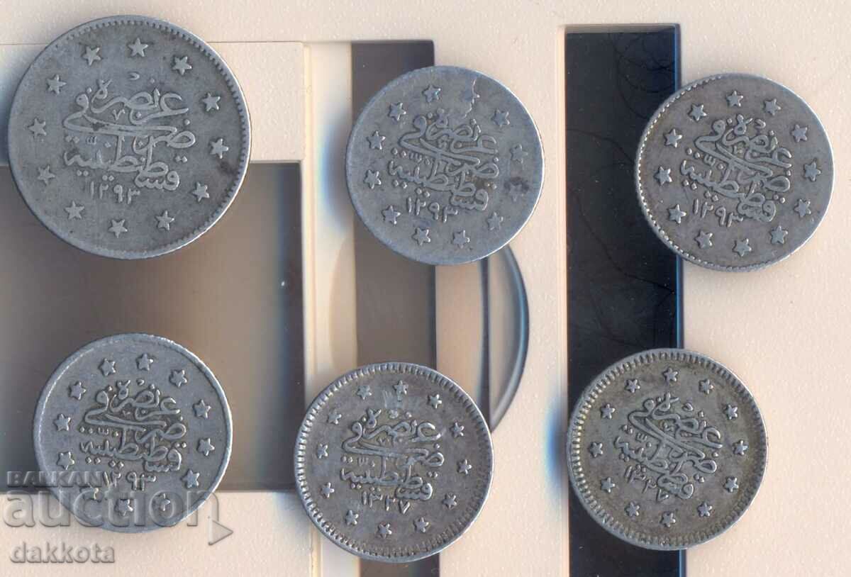 Turcia otomană lot de 6 monede de argint secolul al XIX-lea, Kurushi