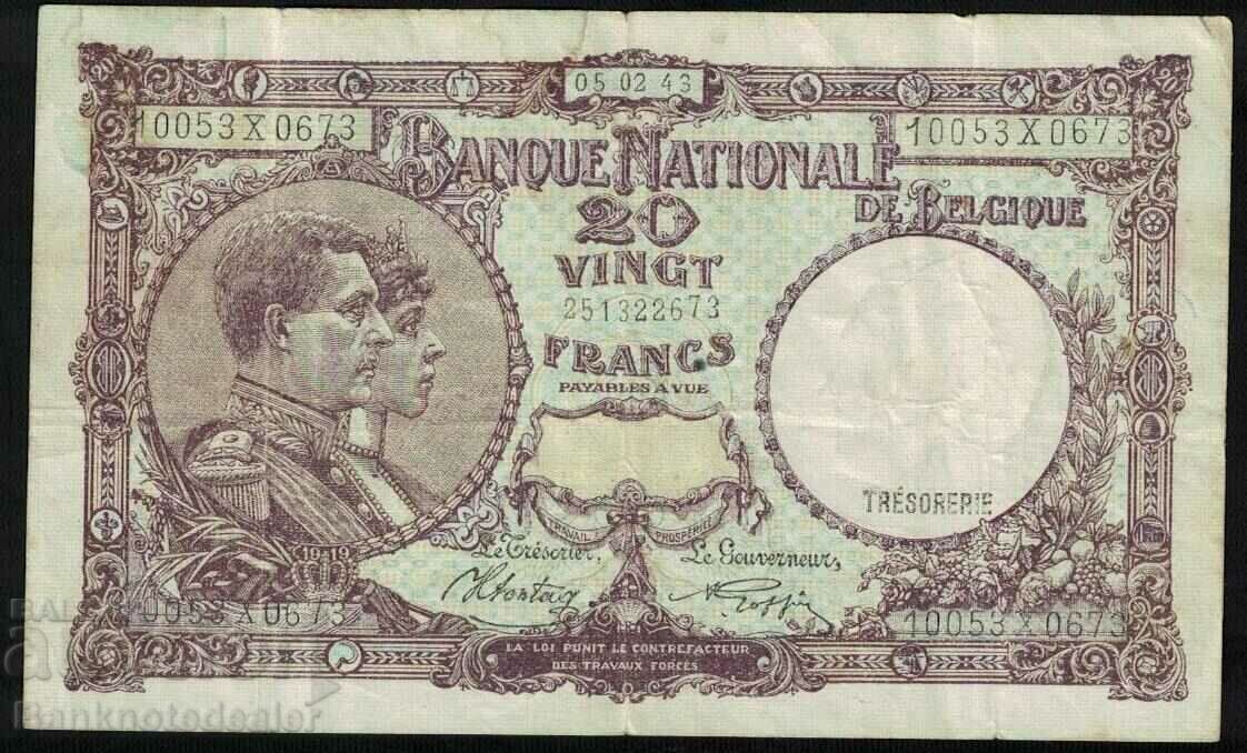 Βέλγιο 20 φράγκα 1943 Pick 111 Ref 2673