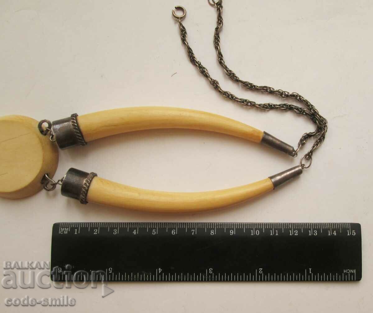 Old Handmade Solid Ivory Silver Necklace - 5