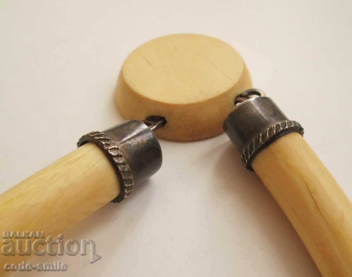 Old Handmade Solid Ivory Silver Necklace - 6