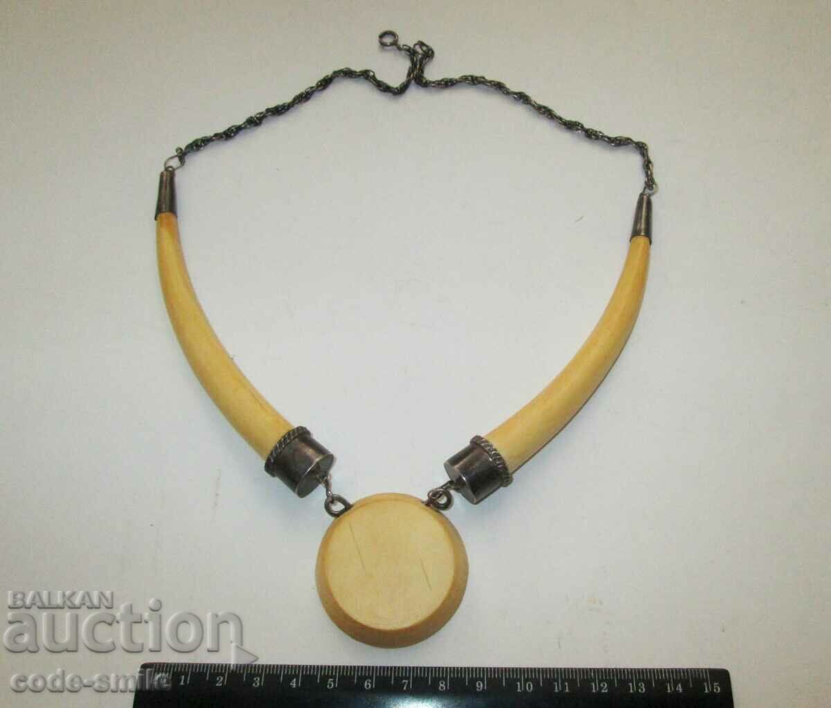 Old Handmade Solid Ivory Silver Necklace - 7