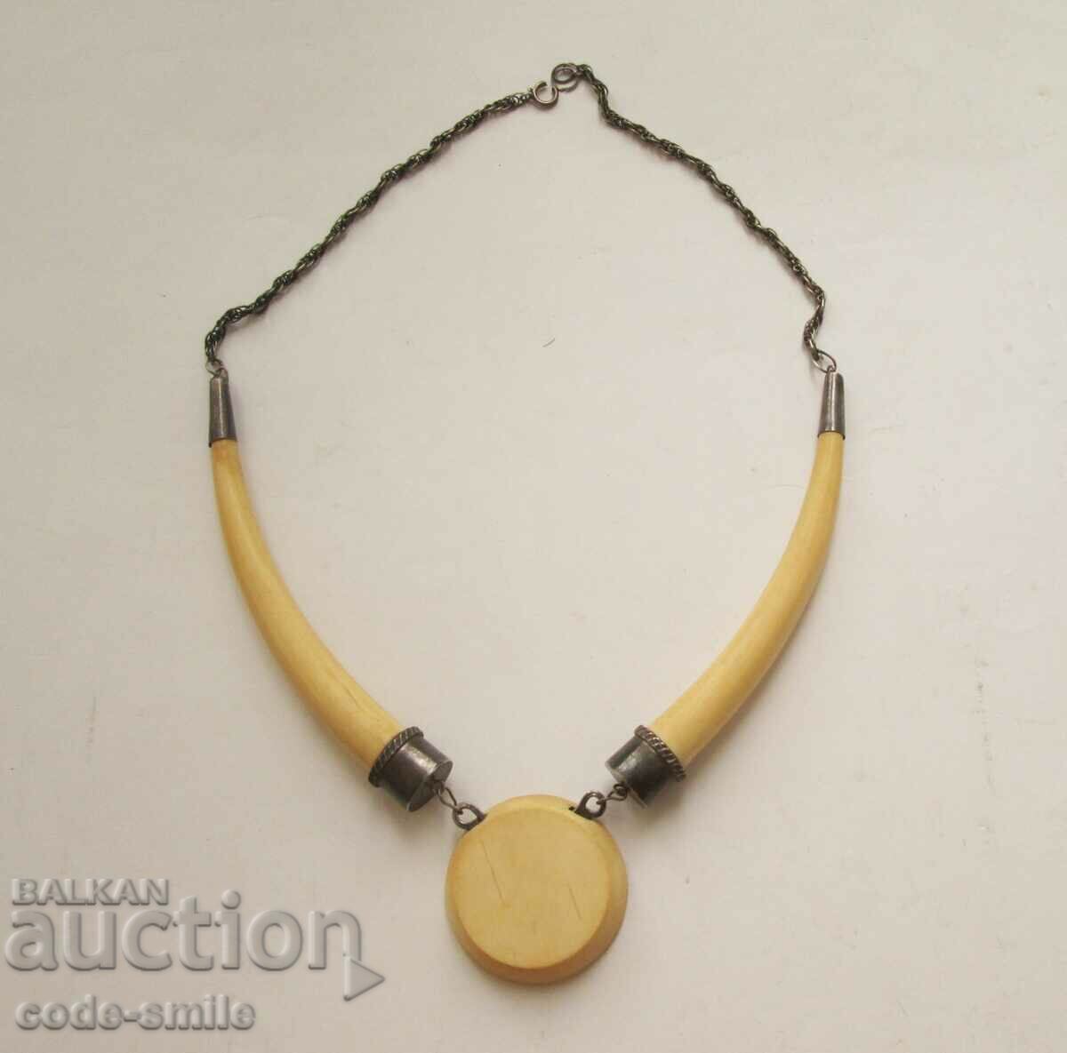 Old Handmade Solid Ivory Silver Necklace