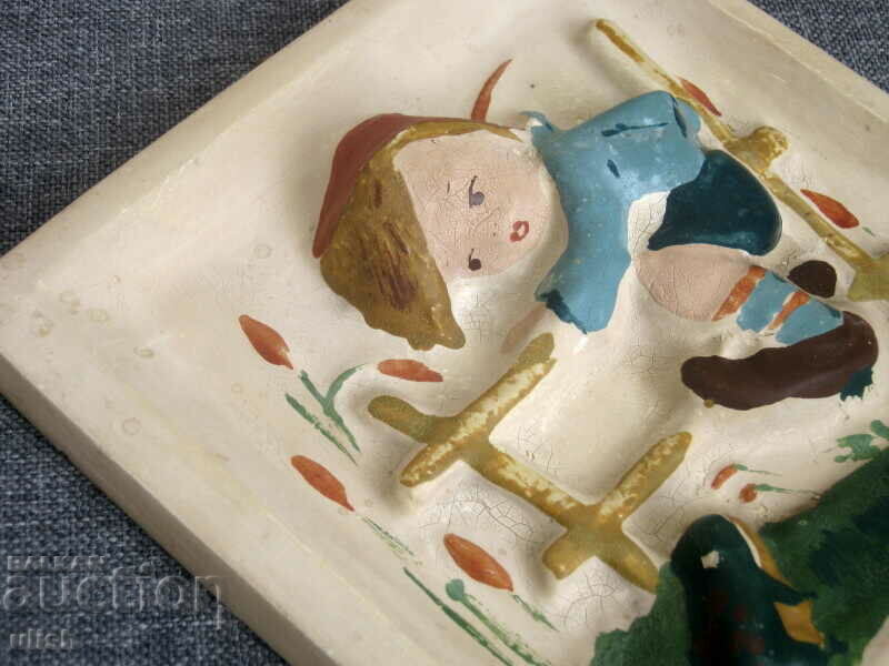 Old gypsum ceramic painted wall tile #1 with price 25.00 BGN | € 12.78