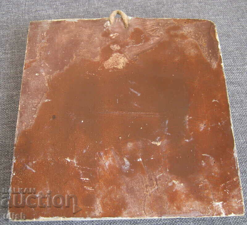 Auction  Old gypsum ceramic painted wall tile #1