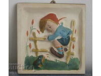 Old gypsum ceramic painted wall tile #1