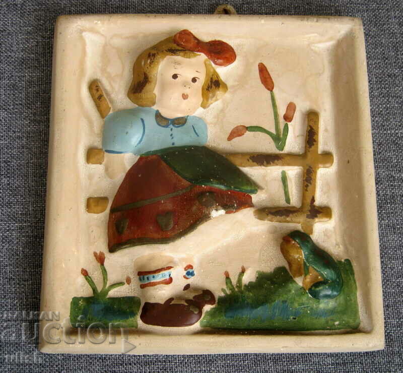 Old gypsum ceramic painted wall tile #2