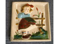Old gypsum ceramic painted wall tile #2