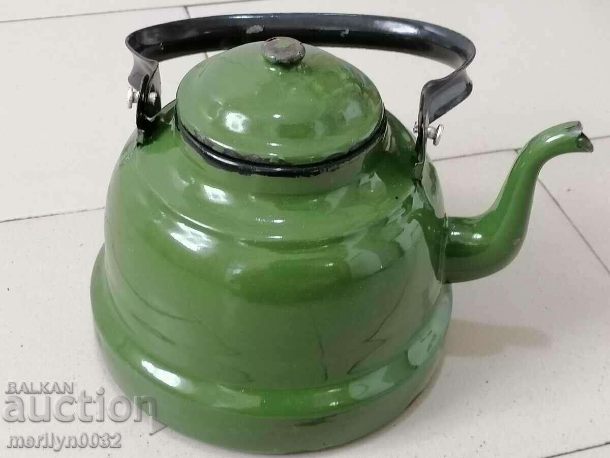 Auction Enamelled teapot made of salt container with enamel Auction Enamelled teapot made of salt container with enamel