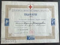 3486 Царство България Грамота знак БЧК Червен кръст 1936