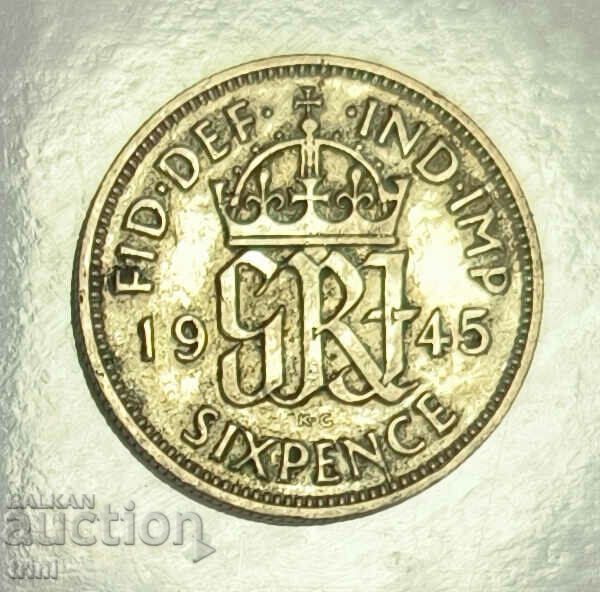 Великобритания 6 пенса 1945 година  е132