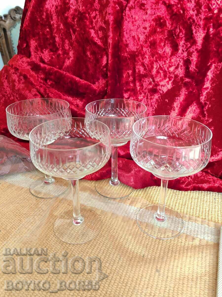 Four Antique Crystal Rich Glasses Hand Engraved