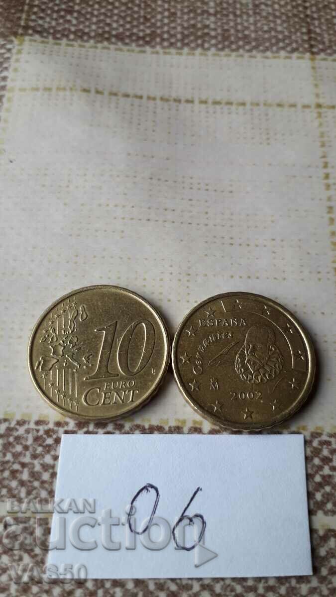 SPAIN 10 euro cents 2002.