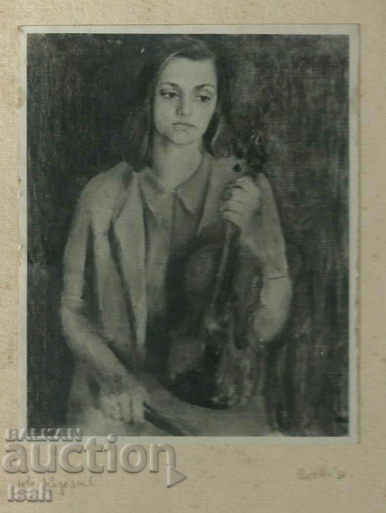 Violonistul Vetka Zhechkova - portret de Ivan Kereziev semnătură