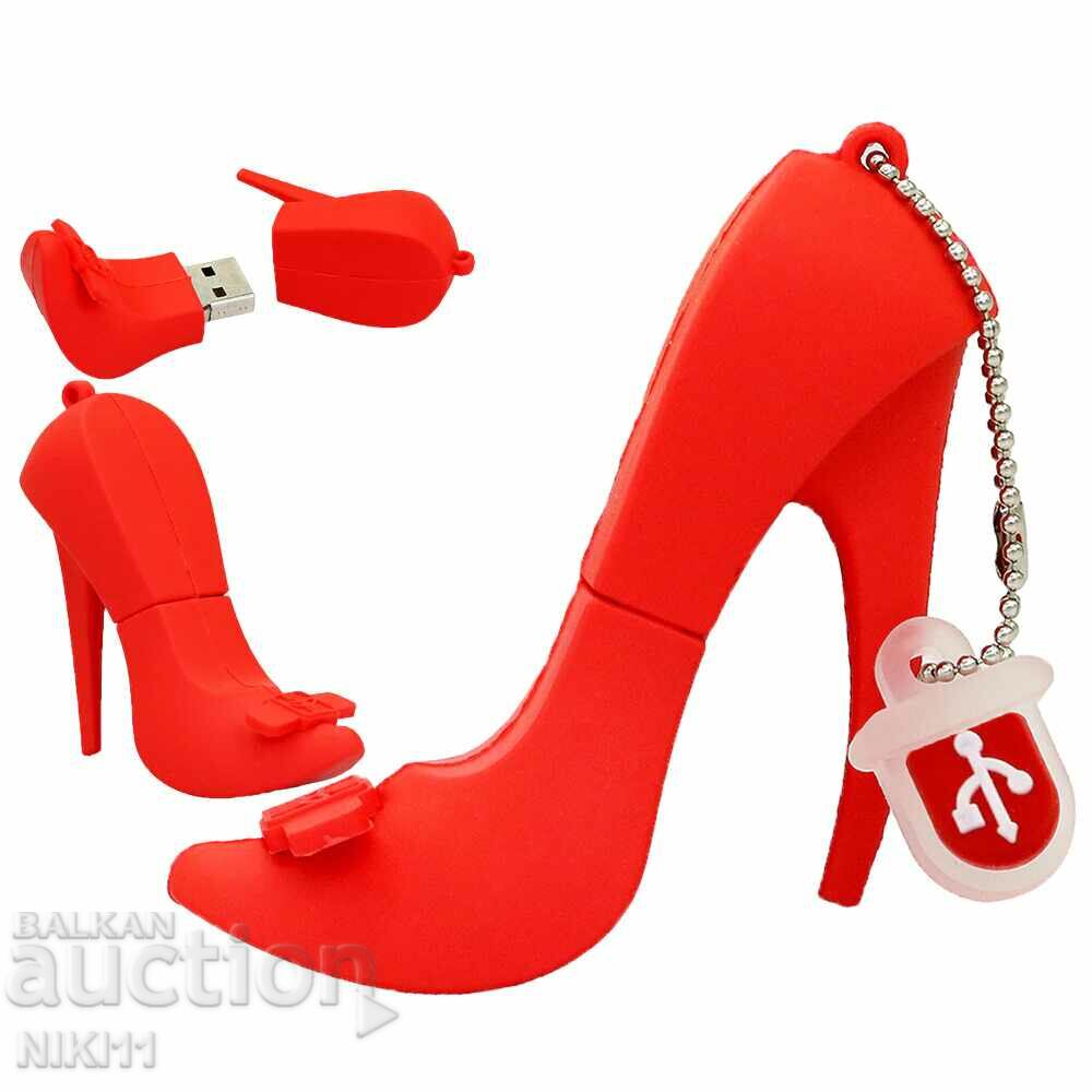 Flask 32 GB Women's red shoe on current USB flash drive