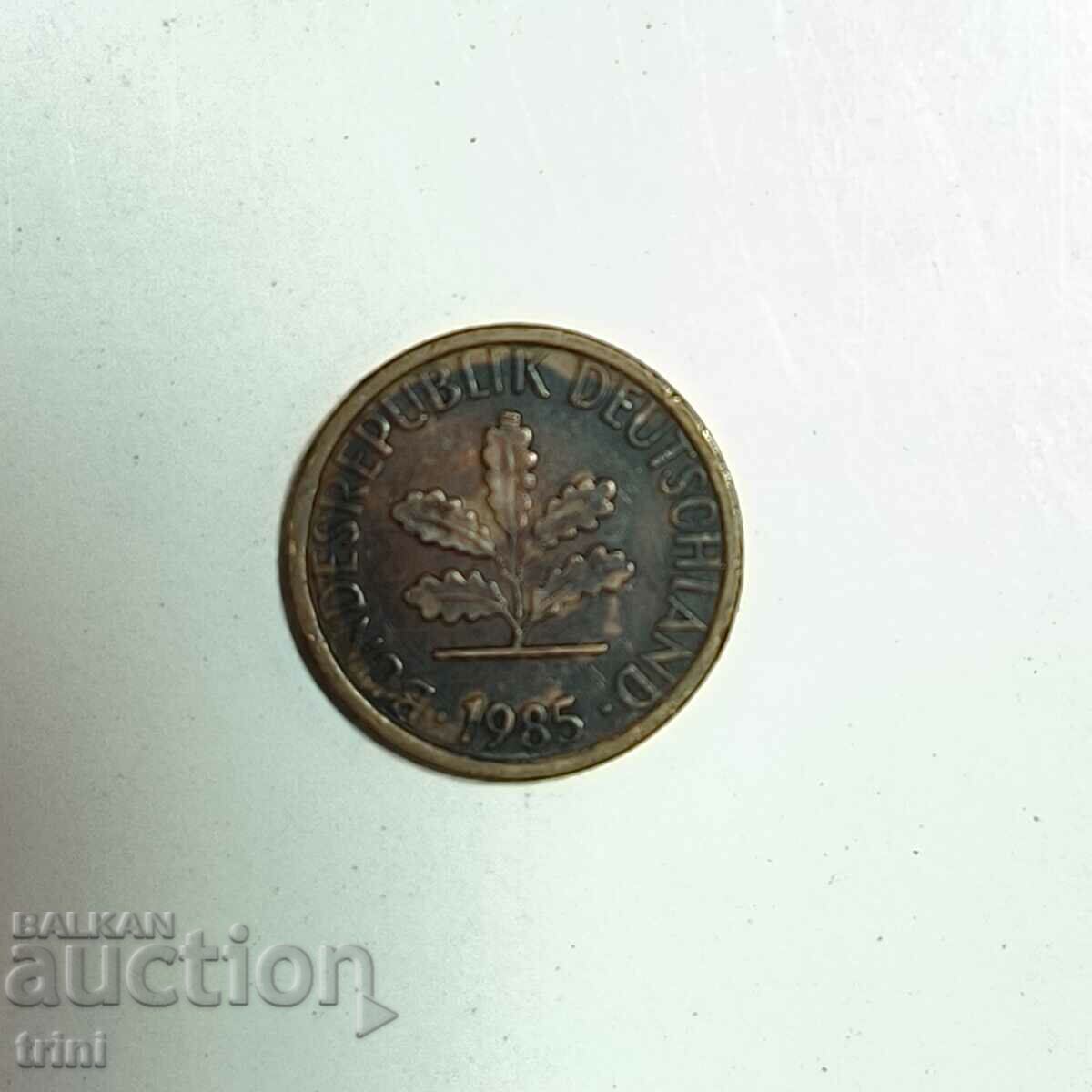 Germania 1 pfennig 1985 anul „F” - Stuttgart e184 cu preț 0.50 BGN | € 0.26 Germania 1 pfennig 1985 anul „F” - Stuttgart e184 cu preț 0.50 BGN | € 0.26