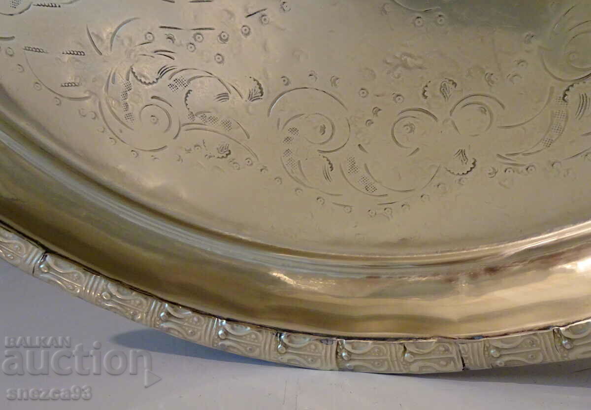 Auction Silver-plated tray, 46 cm, 1.2 kg, ornaments, hardware Auction Silver-plated tray, 46 cm, 1.2 kg, ornaments, hardware