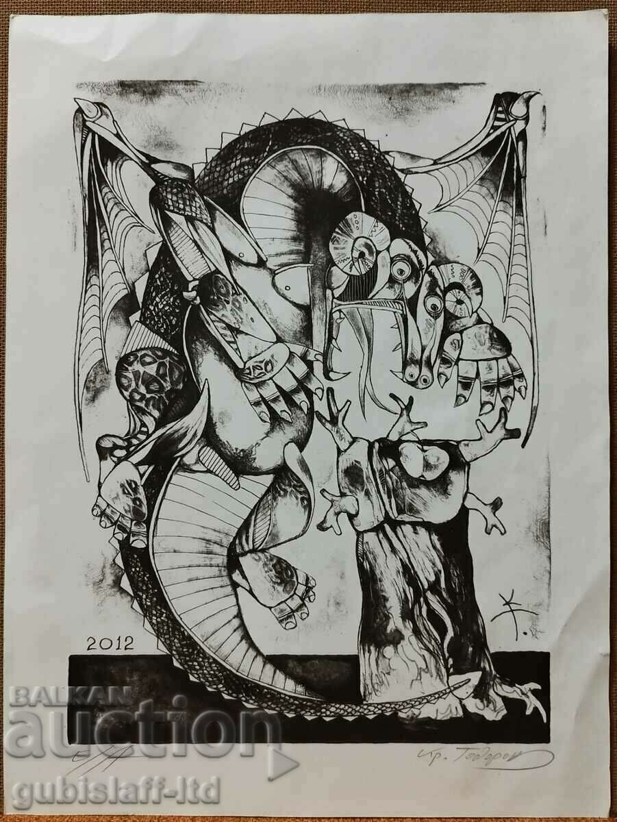 Kартина, "Змей и ябълка", худ. Кр.Тодоров-Кеца, 2012 г.