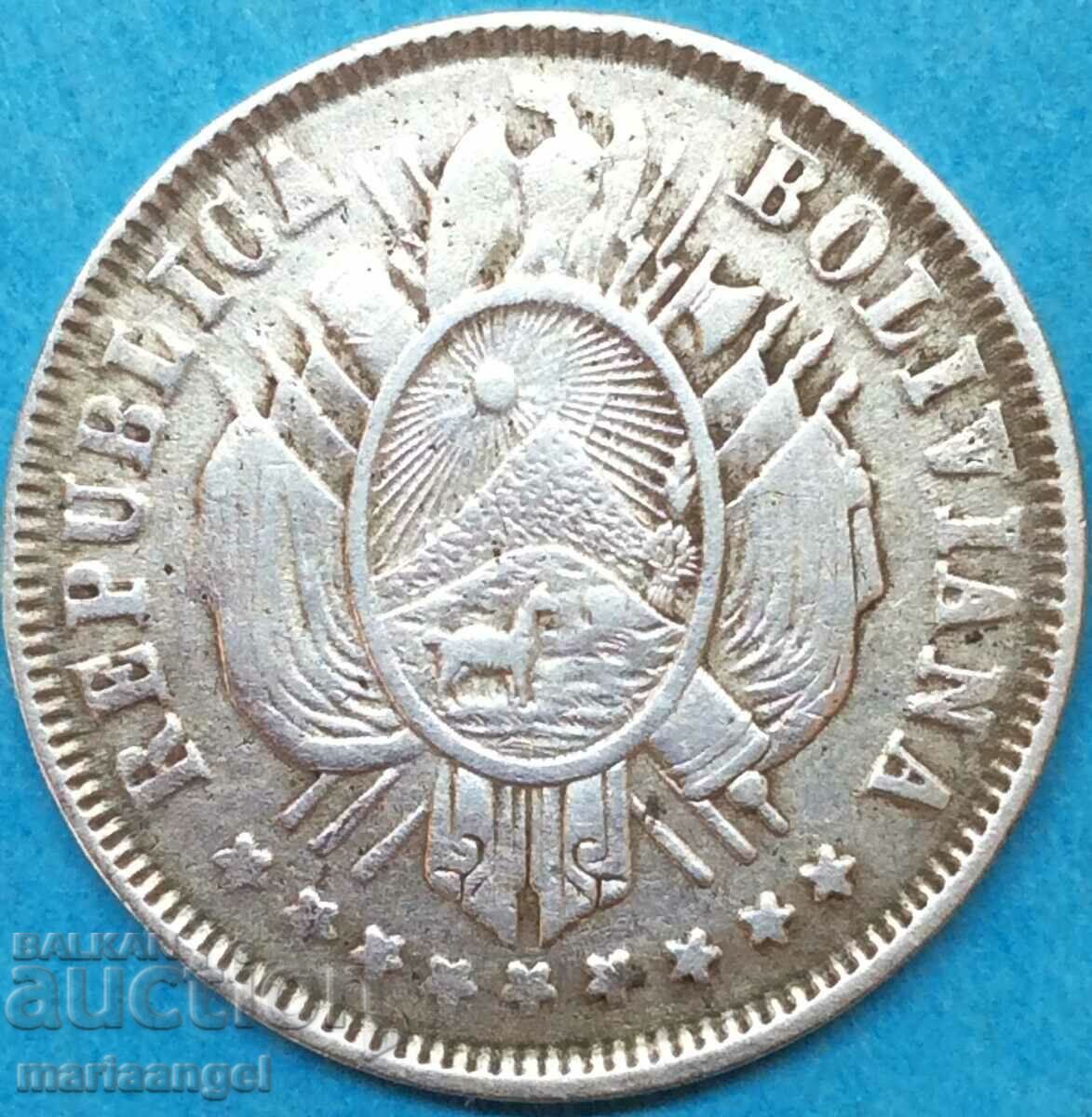 Боливия 1883 20 цента 4,58г  сребро - доста рядка