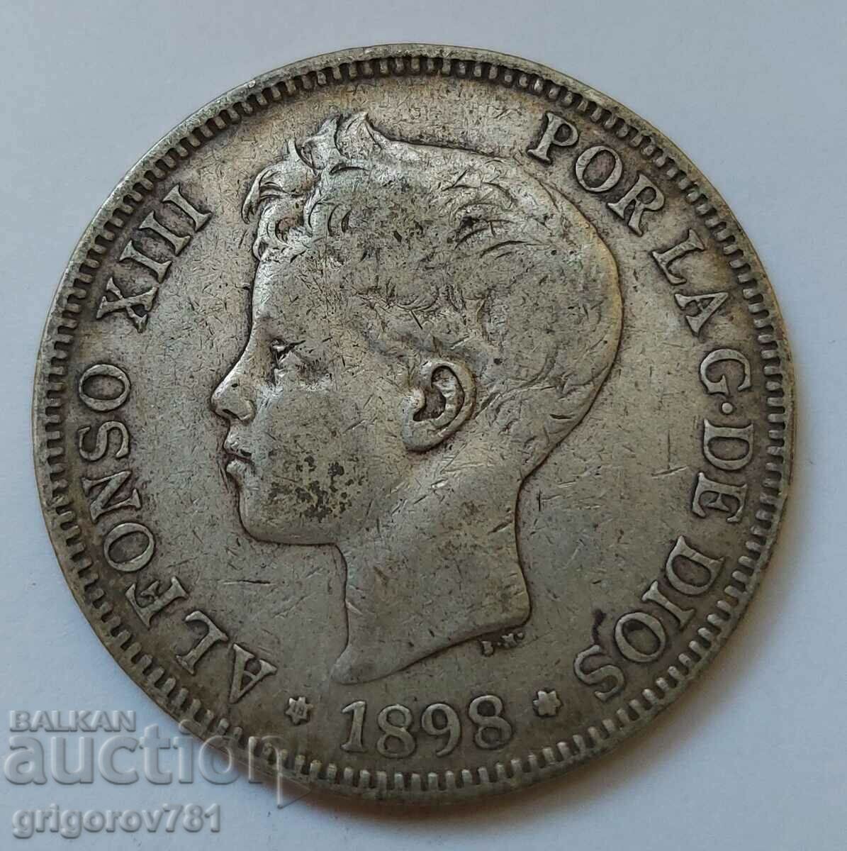 5 песети сребро Испания 1898 - сребърна монета #110
