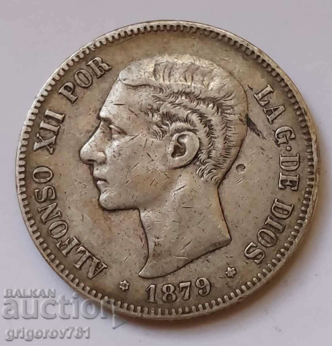 5 песети сребро Испания 1879 - сребърна монета #216